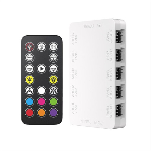 ARGB Cooling Fan Hub10-Port 4pin 5V-3Pin Controller Fan White 2