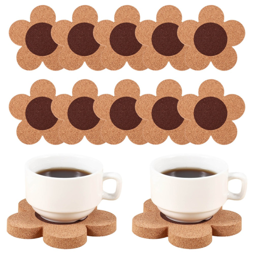 12Pcs Flower Style Cork Coasters Set Thick Cork Drink Coasters