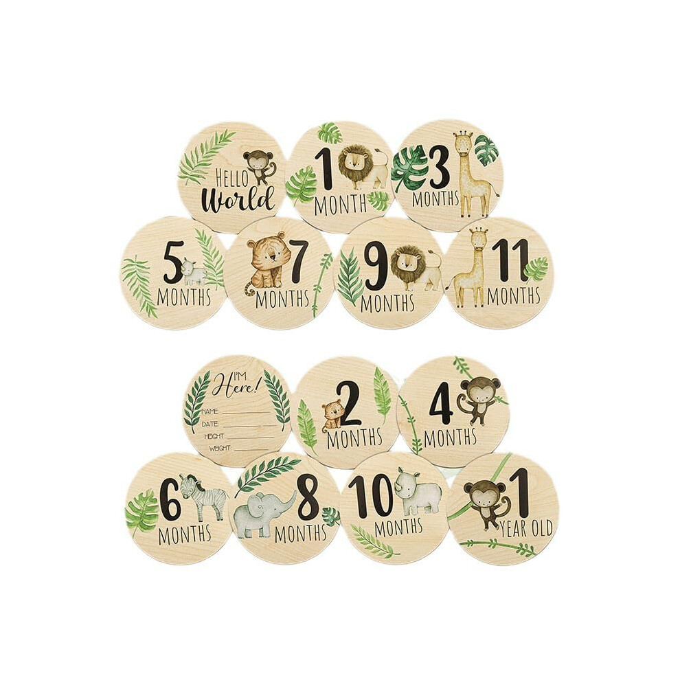 7pcs Baby Monthly Milestone Cards Set, Double-Sided Wooden Newborn Photography Prop, Round Baby Announcement Sign