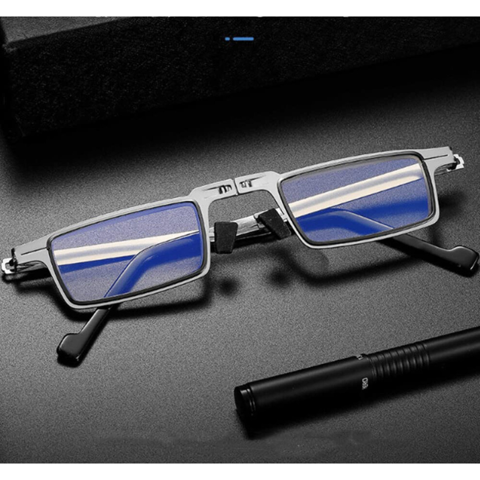 Light/Blue Ultra Titanium Screwless Foldable Reading Glasses, Portable Anti- Hd Square Glasses +1.00 Magnification