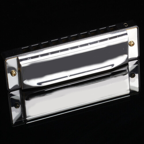 10 Hole Blues Harmonica C Key Instrument Educational Toy Gold 1
