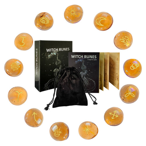 13Pcs Runes Stone with Instruction and Velvets Pouch