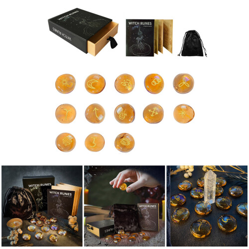 13Pcs Runes Stone with Instruction and Velvets Pouch 1
