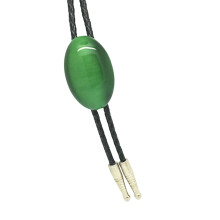 Men Bolo Tie Western Cats Eye Green Stone Pendant Shirt Chain