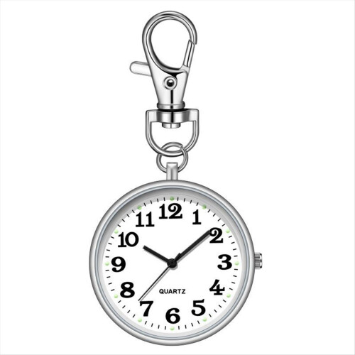 Relógio de bolso com clipe e fivela de chave para enfermeiras prata + branco 1