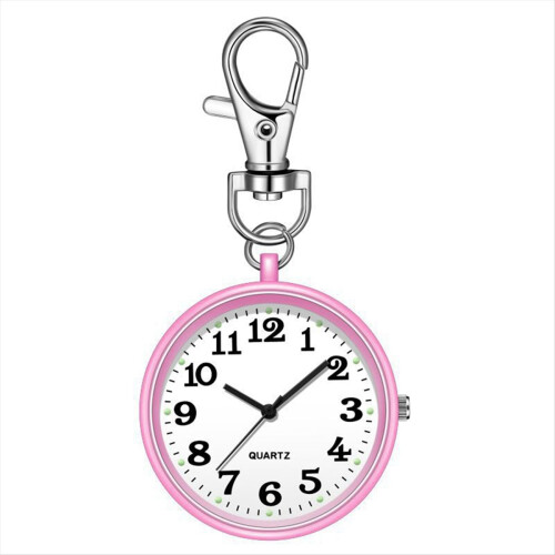 Relógio de bolso com clipe e fivela de chave para enfermeiras rosa e branco 1