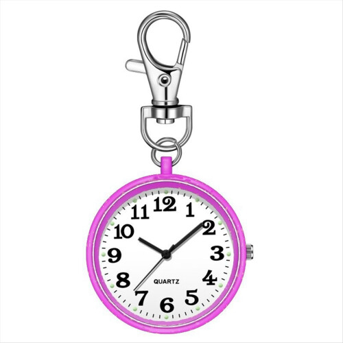 Relógio de bolso com clipe e fivela de chave para enfermeiras roxo e branco 1