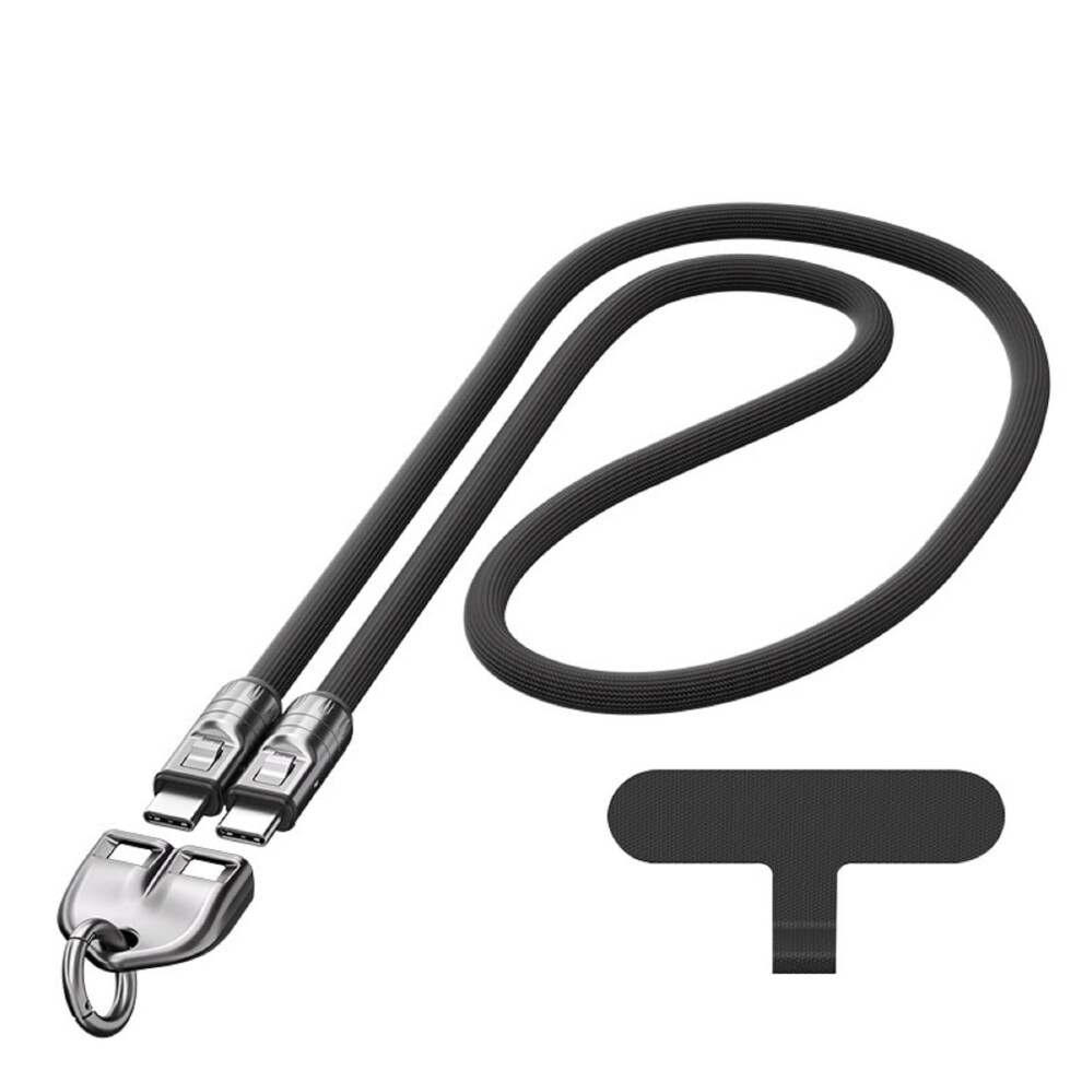 C To C 240W Charging Cable With Wearable Bracelet Design, 1.2M Crossbody Type-C Cord For Most Phones - Black 9016109826381