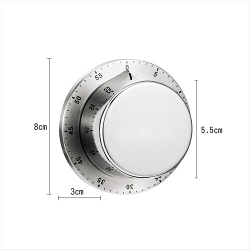 Kitchen Timer Mechanical Manual Stainless Steel with Magnetic Silver 2