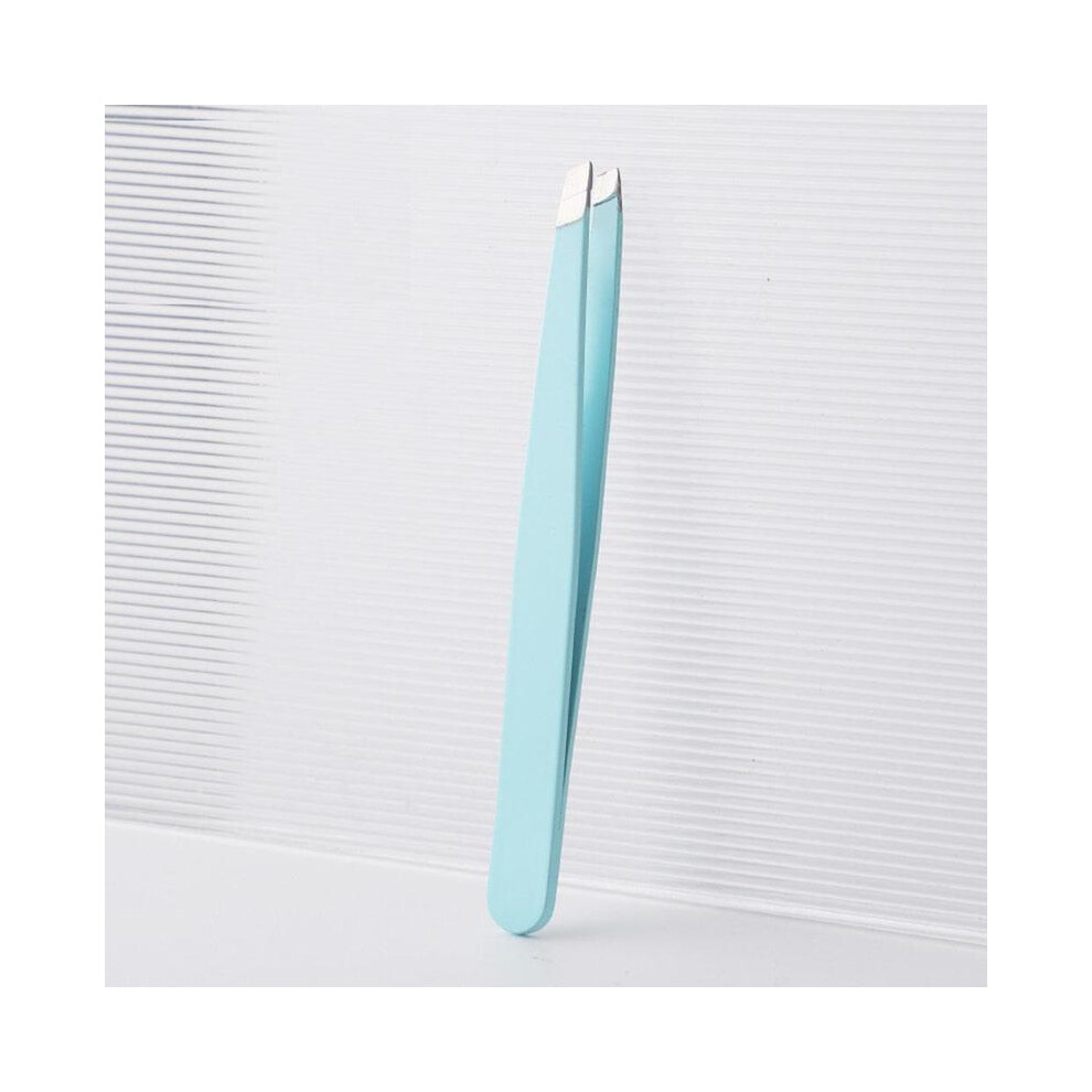 (Sky Blue, one-size) Stainless Steel Eyebrow Tweezers, Slant Tweezers with Sharp Tip, Hair Removal Tweezers Eyelash Extension Tweezers, Hair Plucking