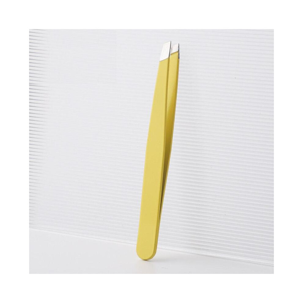 (Yellow, one-size) Stainless Steel Eyebrow Tweezers, Slant Tweezers with Sharp Tip, Hair Removal Tweezers Eyelash Extension Tweezers, Hair Plucking To