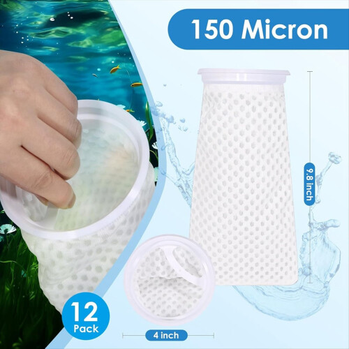 12 Pack 4 Inch Filter Sock, 150 Micron, Ring Honeycomb Filter Socks, 2
