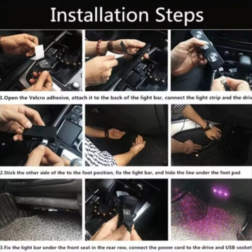 Strisce luminose a LED RGB USB per interni auto, 4 pezzi 1