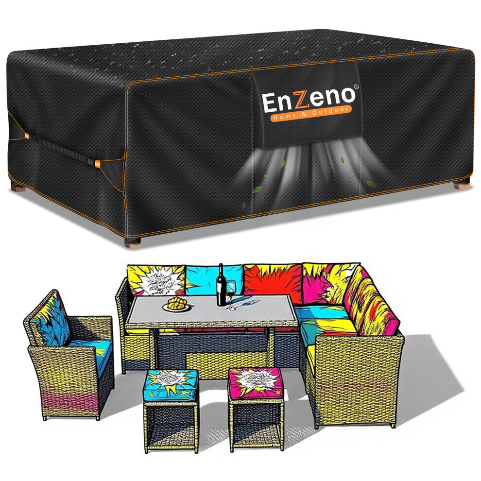 Enzeno Outdoor Garden Furniture Covers  Waterproof with Air Vent 200160cm Patio Table and Chair Set Cover Heavy Duty Oxford Fabric-image-OPC-PKFKR96-NEW
