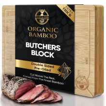 Deer  Oak Premium Bamboo Butchers Block  Extra Large Chopping Board 40 x 30 x 4cm Extra Thick Wooden Cutting Board for Kitchen Heavy Duty Meat Ch