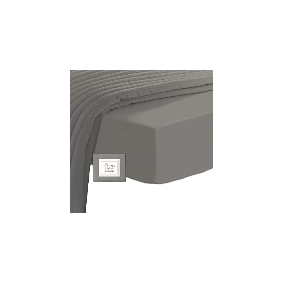 Pizuna 100 Cotton Small Double Fitted Sheet Slate Grey 400 Thread Count Long Staple Cotton Small Double Fitted Sheets 120X200 Cm Sateen Weave 40 5214830235494