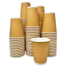 DHANZIPAK 100 x Premium Kraft 12 Ounce 12oz Ripple 3 Ply Disposable Leakproof Insulated Paper Cups for Tea Coffee Cappuccino  Other Hot Drinks –