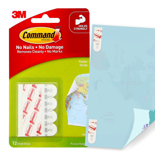 3M Command Poster Mounting Adhesive Strips, White , 12 Adhesive Strips , Ideal