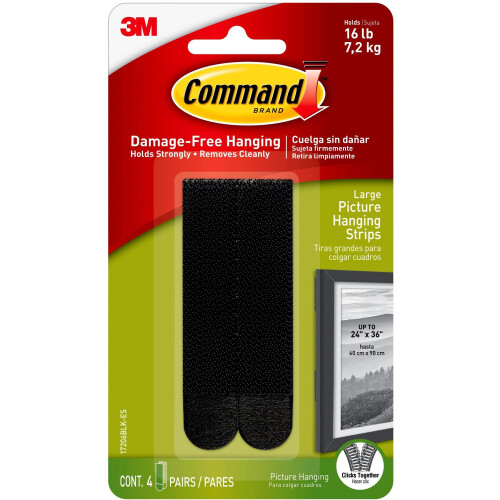 3M Command Large Picture Hanging Strips , 4 Pairs (8 Strips) Adhesive Strips,
