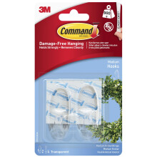 Command Medium Hook, Pack of 2 Hooks and 4 Adhesive Strips, Transparent ,