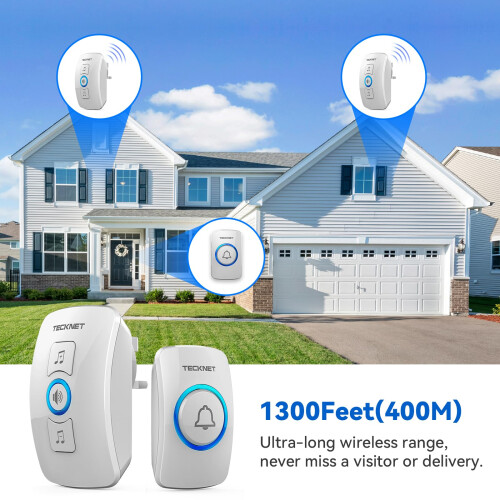 TeckNet TECKNET Wireless Doorbell, IP65 Waterproof Wall Plug,in Door Bells Wireless 1
