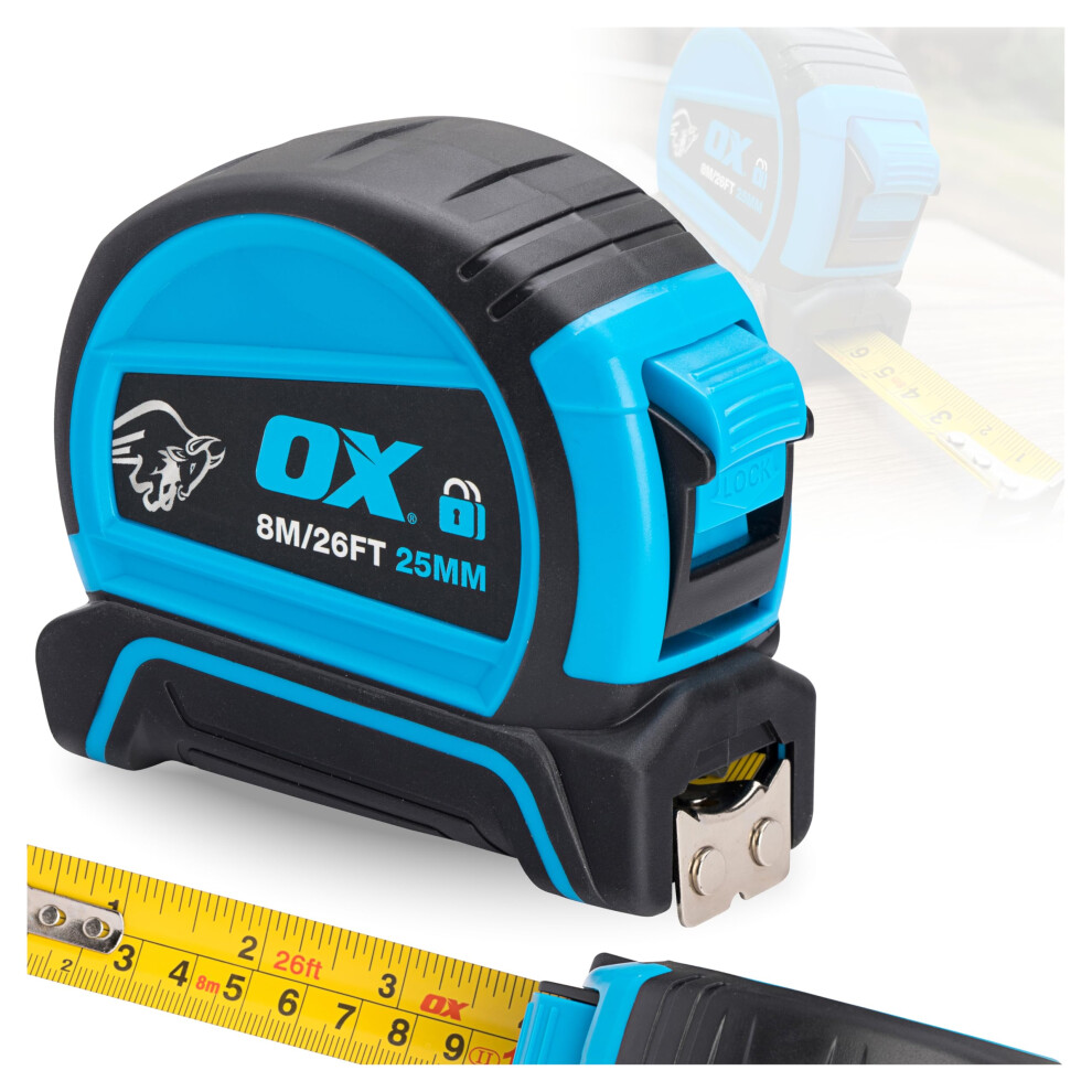 Ox Pro Dual Auto Lock Tape Measure 8M, Blue