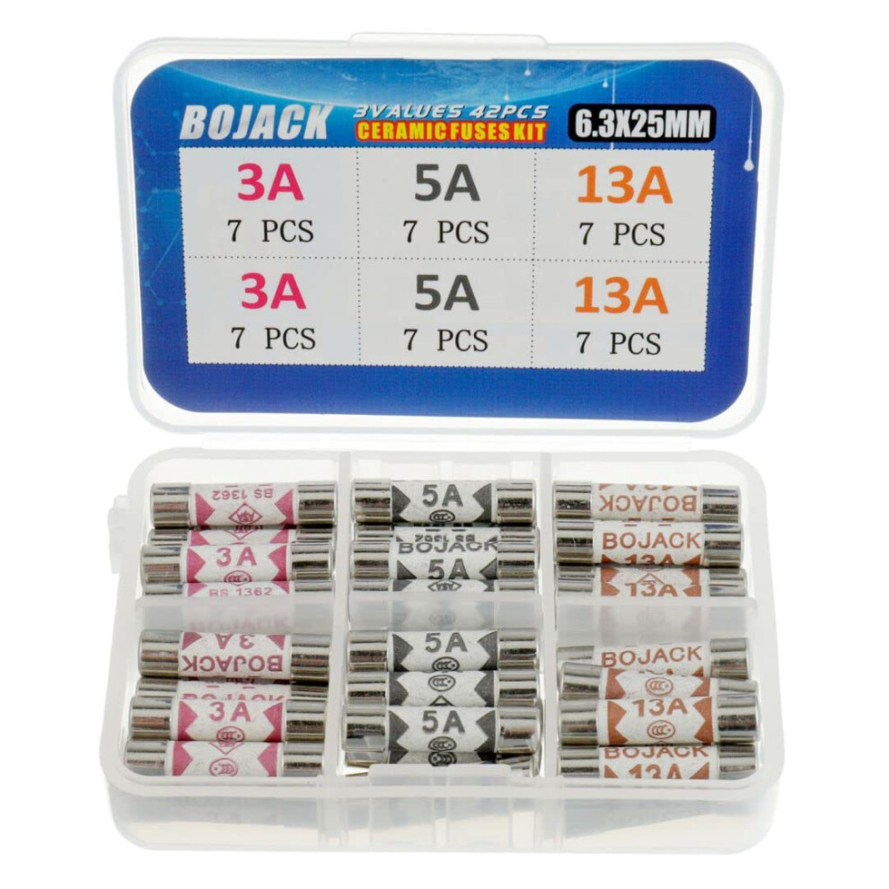 Bojack 3 Values 42 Pcs 3 5 13 A Amp 240 V Volt Household Mains Plug Fuse 93757898