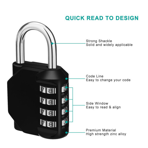 ZHEGE Combination Locker Padlock, 4 Digit Coded Padlock, Gym Lock, School 2