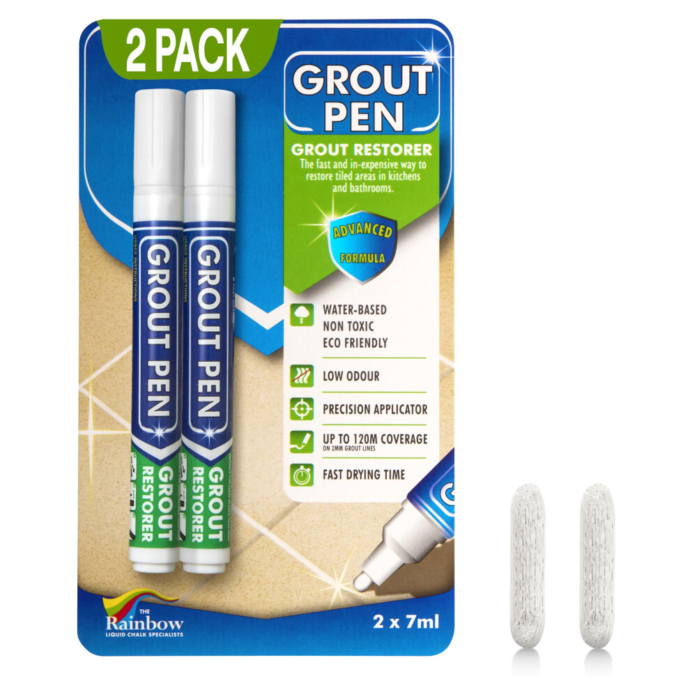 Twin Pack White Grout Pen Designed For Restoring Tile Grout In Bathrooms 11343790