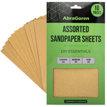 Pack of 10 Sand Paper Sheets , Mixed Grits, 3x Fine, 4x Medium, 3x Coarse ,