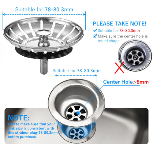 Upgraded Kitchen Sink Plug Strainer Stainless Steel Strainers Sink Plugs 2