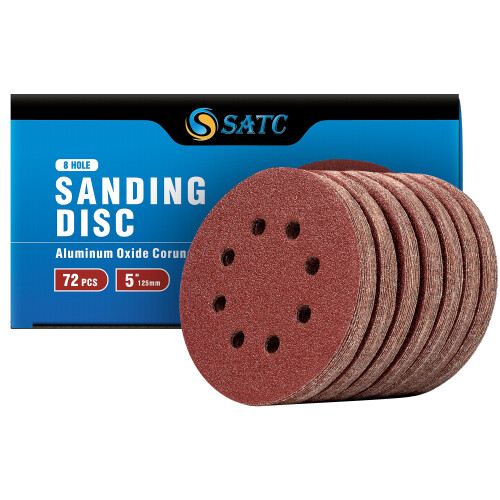 SATC Sanding Discs 40 Grit 72Pcs Orbital Sander Discs 125mm Hook and Loop