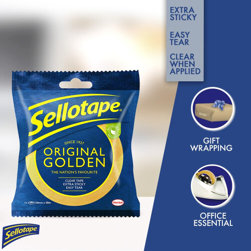 Sellotape Original Golden, Multi,Purpose Clear Tape for Household Objects, 2