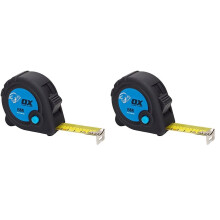 OX Trade 8m Tape Measure , Metric Only,Black/Blue (Pack of 2)