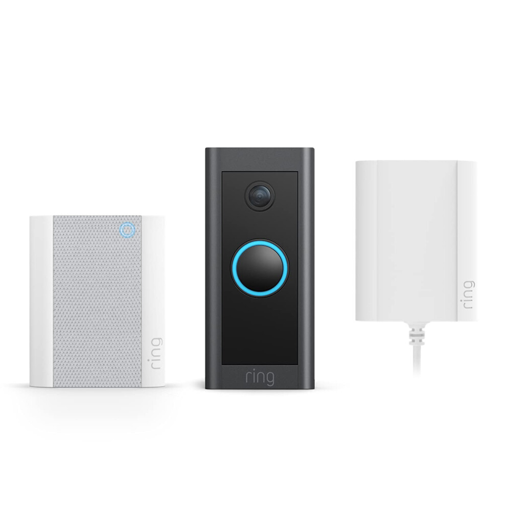 Ring Video Doorbell Wired + Plug,In Adaptor And Chime Doorbell Camera