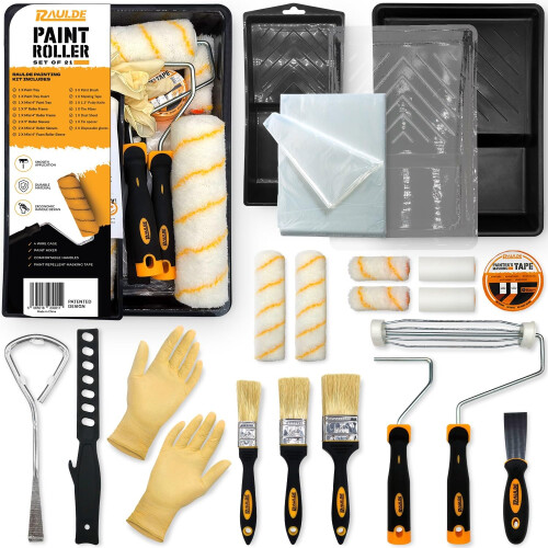 RAULDE 21 Pieces Paint Roller Set , Includes a Paint Tray, Brush, Large and