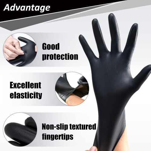 Black Nitrile Disposable Gloves , 100 Pack, Extra Strong, Latex,Free, 1