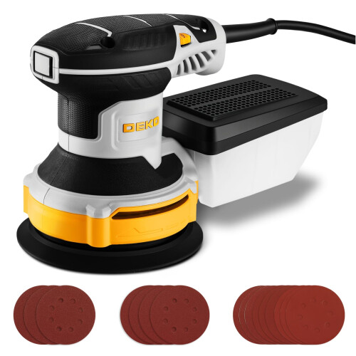 DEKOPRO Random Orbit Sander 300W with 16Pcs Sandpapers, 6 Variable Speed