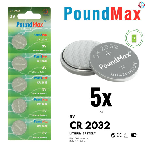 PoundMax, CR2032, Lithium, Batteries, 5, 2032, 3V 1
