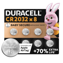 Duracell, CR2032, Lithium, Coin, Batteries, Up, Extra, Life, Baby, Secure, Technology, Packaging
