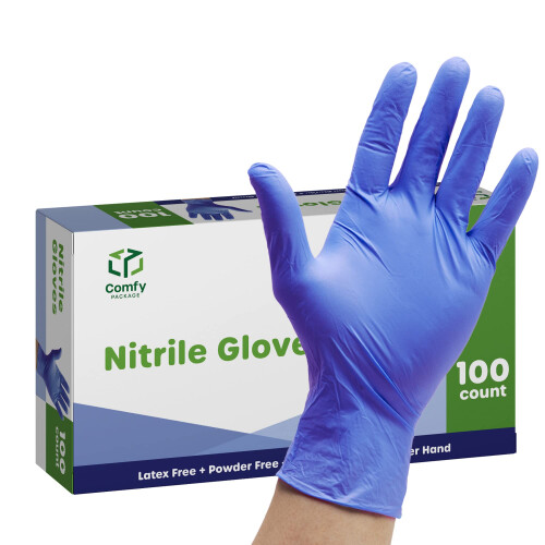 Comfy Package [100 Count Blue Nitrile Gloves, Disposable Gloves , 4 Mil,