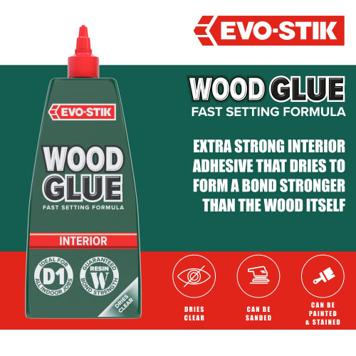 EVO,STIK Wood Glue 1L , Interior , Extra Strong , Fast Setting Glue , Dries 2