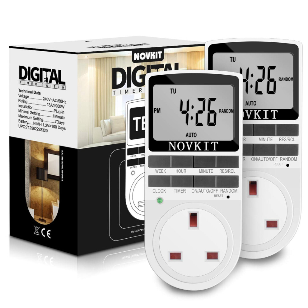 2 x NOVKIT Digital Security Timer Plug Socket Programmable Switch Timer