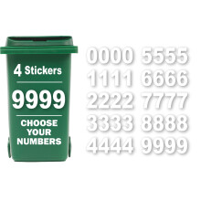 4 x Bin Numbers for Wheelie Bins, 0,9, Dustbin Stickers, Easy Application
