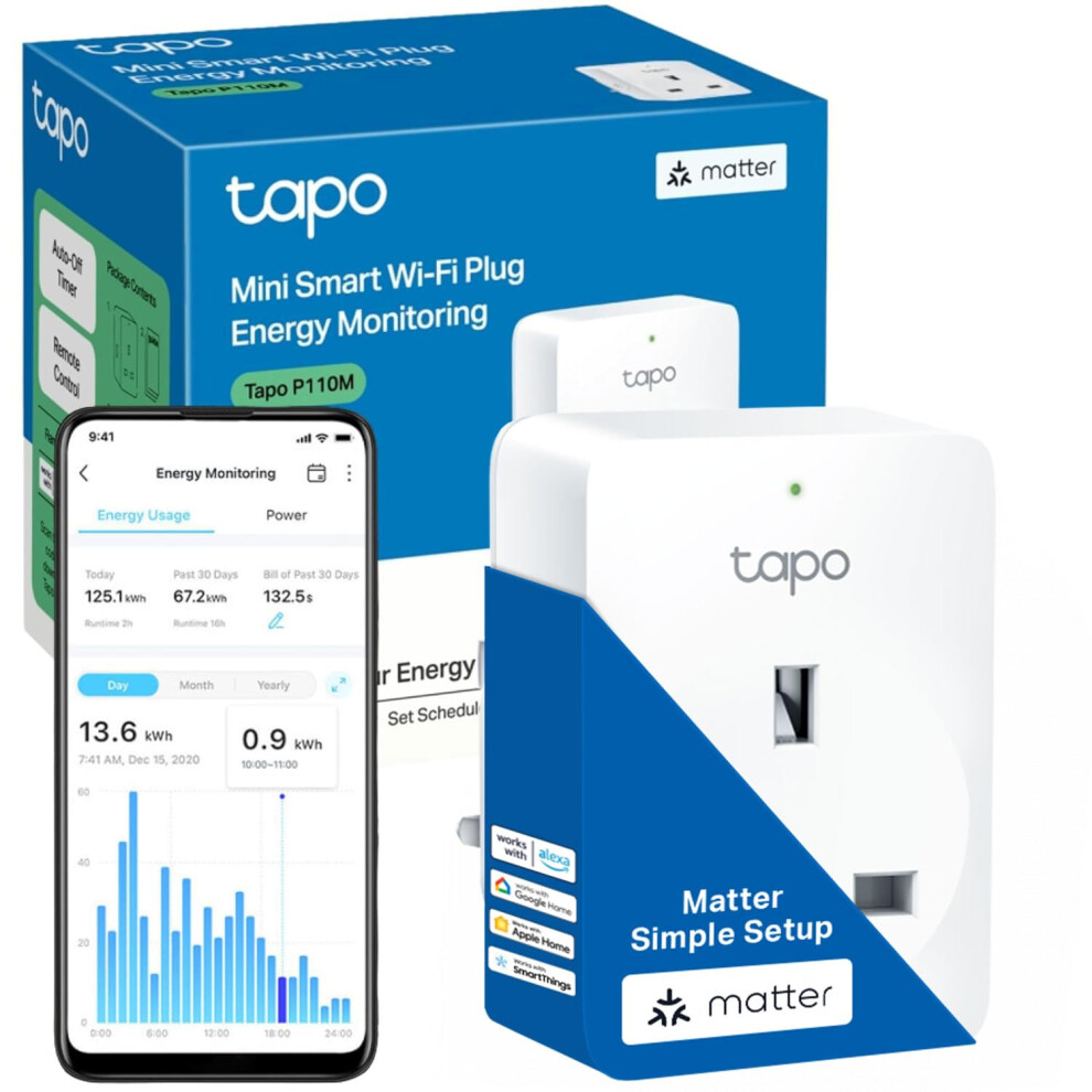 P110m Smart Plug, Wifi Plug, Energy Monitoring, Electricity Usage Tapo
