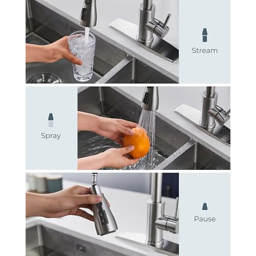 FORIOUS Kitchen Faucet with Pull Down Sprayer, Brushed Nickel, High Arc 2