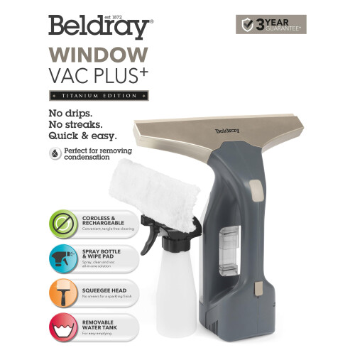 Beldray Beldray Cordless Window Vacuum Plus – Handheld & Rechargeable Vac for 1