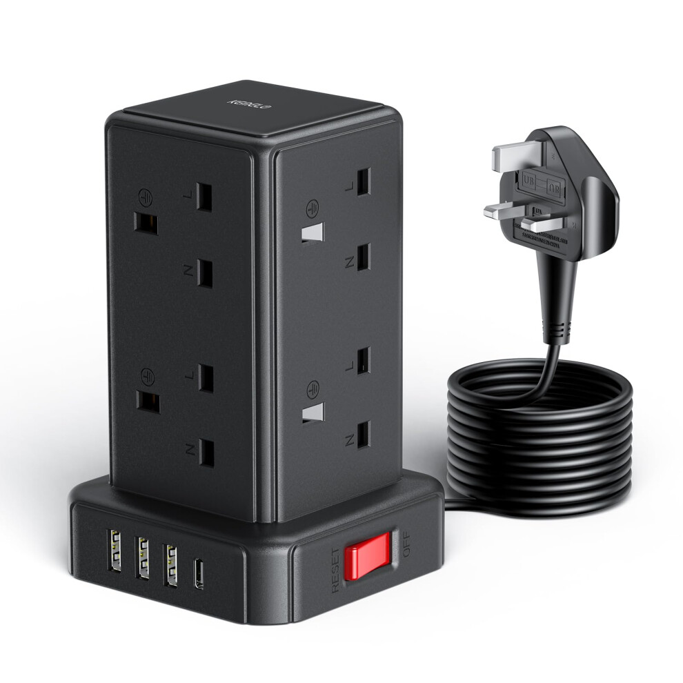 Photos - Electrical Wire & Cable Kemelo Tower Extension Lead with 8 Way Multi Plug Extension Tower & 4 USB
