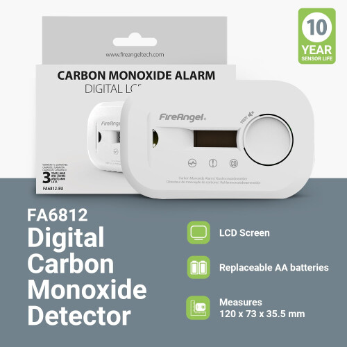 Fireangel FireAngel FA6812 Digital Carbon Monoxide Detector with LCD Screen, 10,Year 2