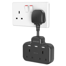 Double Plug Adaptor with USB, 2 Way Wall Adapter with Short Extension Lead,
